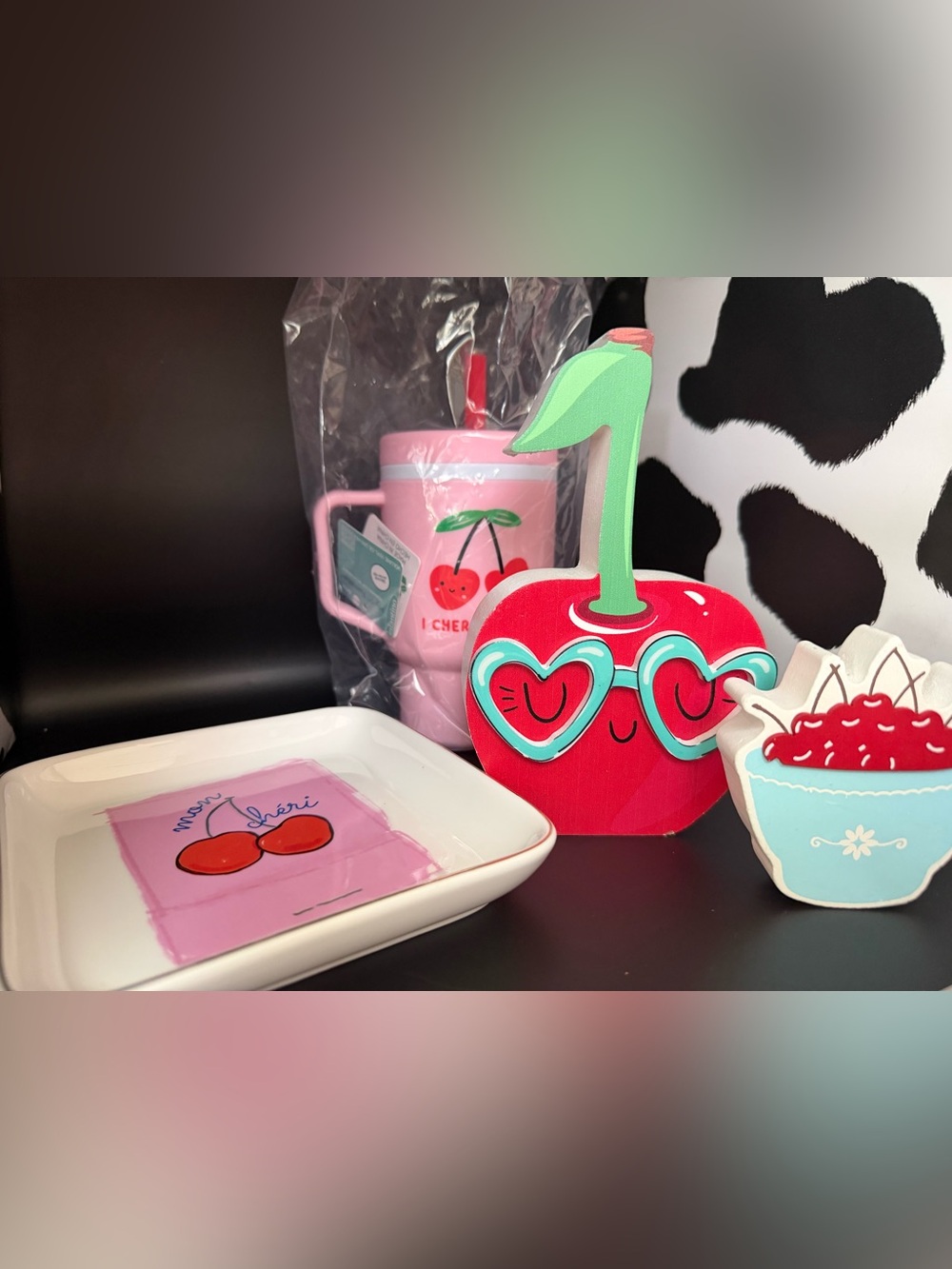The Spring Shop Cherry Lover’s Décor Set in Pink and Red with mini pink tumbler